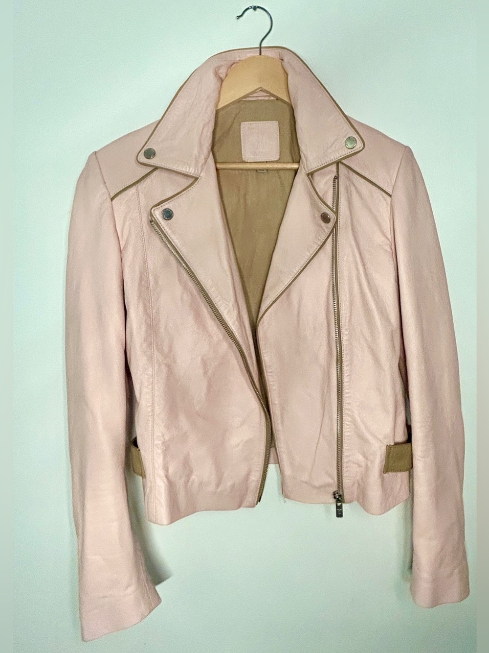 RARE Tristan Genuine Leather Moto Biker Jacket - Blush Pink - Small
